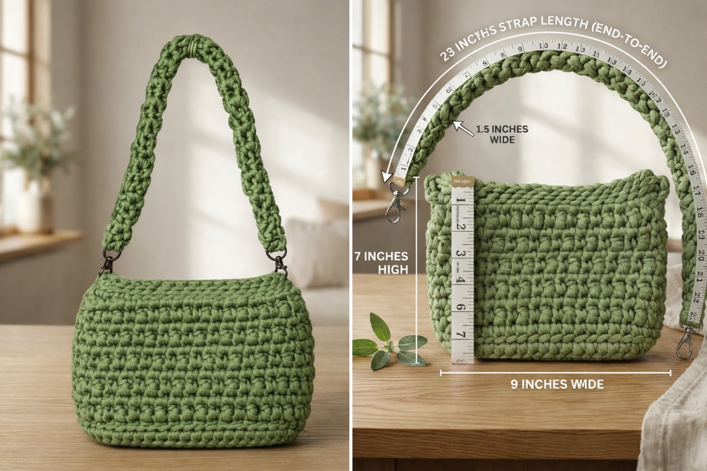 Evergreen Crochet Medium Shoulder Bag – Handmade T-Shirt Yarn Purse
