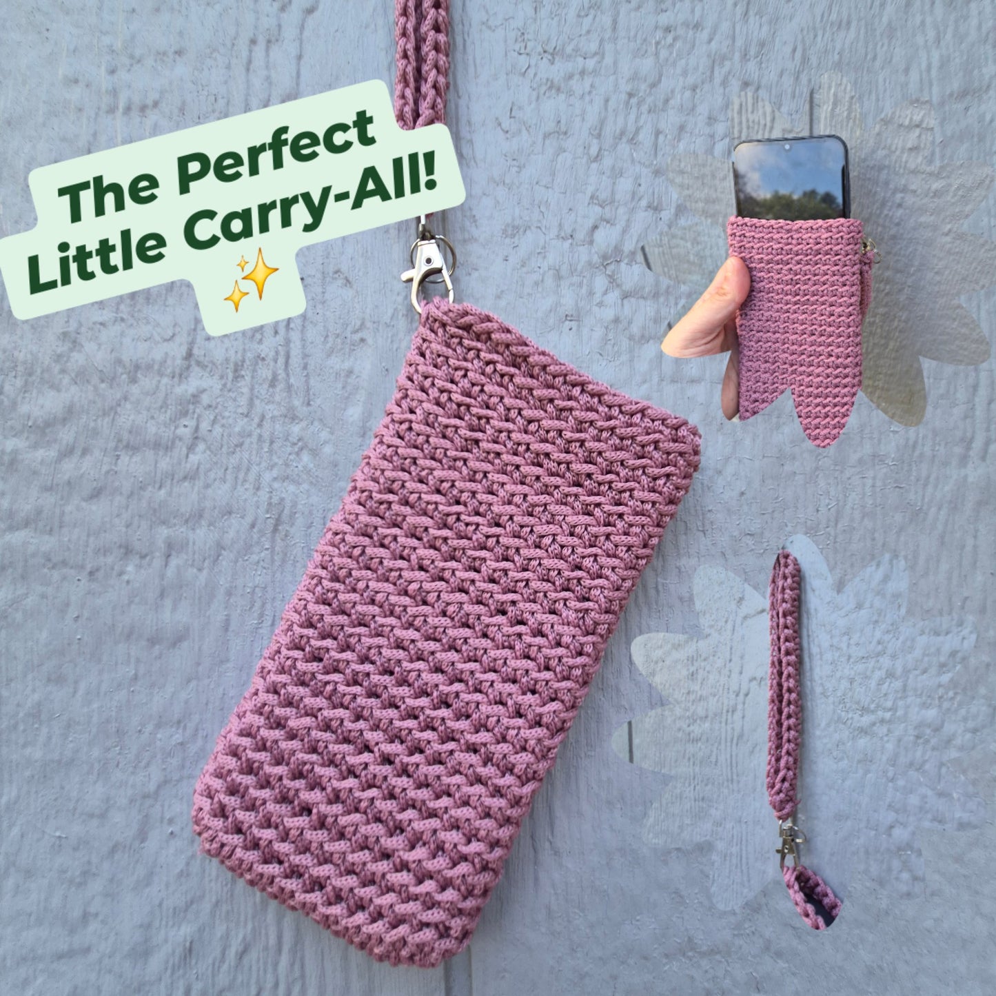The Macra-Poly Stitch Phone Wristlet – Dusty Rose